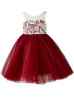 Ivory Lace Burgundy Tulle Knee Length Flower Girl Dress